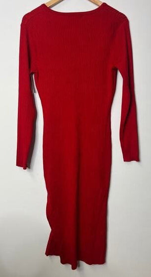 Say What? Red Ribbed Knit V-Neck Bodycon Midi Dress - Size 2XL