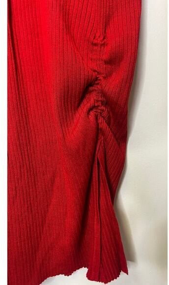 Say What? Red Ribbed Knit V-Neck Bodycon Midi Dress - Size 2XL