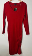 Say What? Red Ribbed Knit V-Neck Bodycon Midi Dress - Size 2XL
