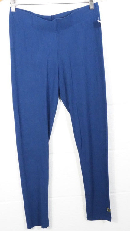 Mud Pie Leggings Women Medium/Large Blue Solid Gold Ankle Logo Stretch