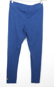 Mud Pie Leggings Women Medium/Large Blue Solid Gold Ankle Logo Stretch