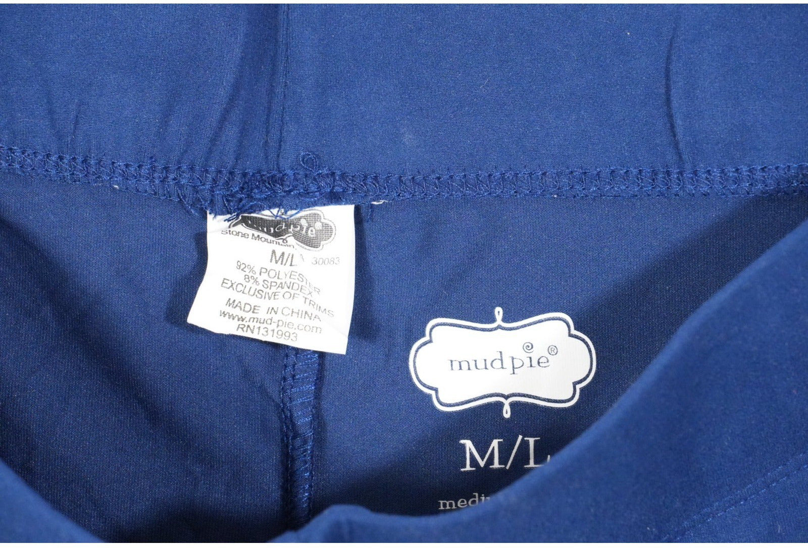 Mud Pie Leggings Women Medium/Large Blue Solid Gold Ankle Logo Stretch