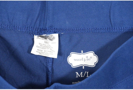 Mud Pie Leggings Women Medium/Large Blue Solid Gold Ankle Logo Stretch