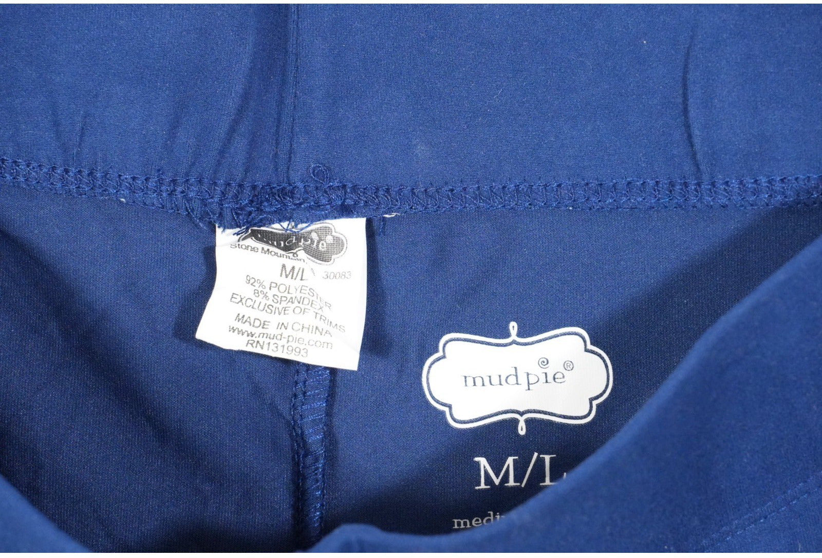 Mud Pie Leggings Women Medium/Large Blue Solid Gold Ankle Logo Stretch