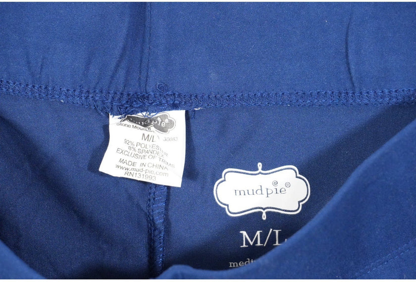Mud Pie Leggings Women Medium/Large Blue Solid Gold Ankle Logo Stretch