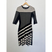 J. Taylor Sweater Dress Womens Medium Black Striped Polka Dot Knit 3/4 Sleeve