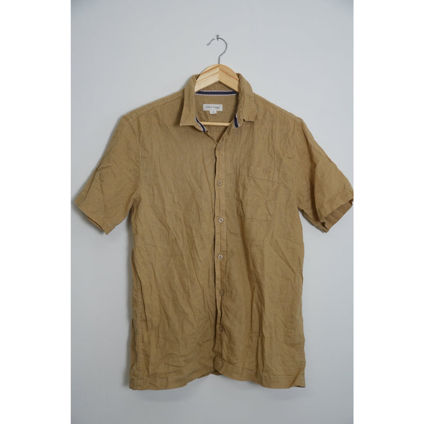 Sun and Stone Men’s Tan Linen Button Up Size medium