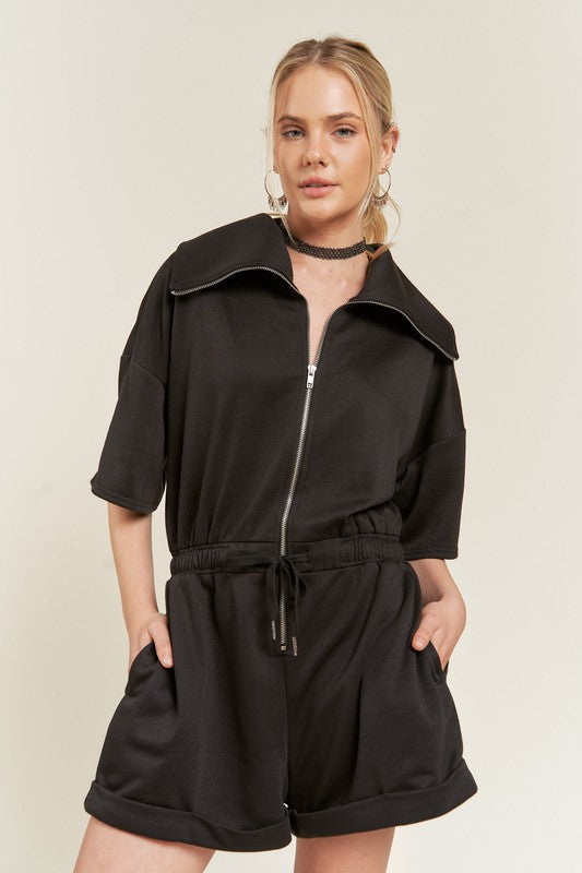 Plus Sizes Terry Zip Front Romper