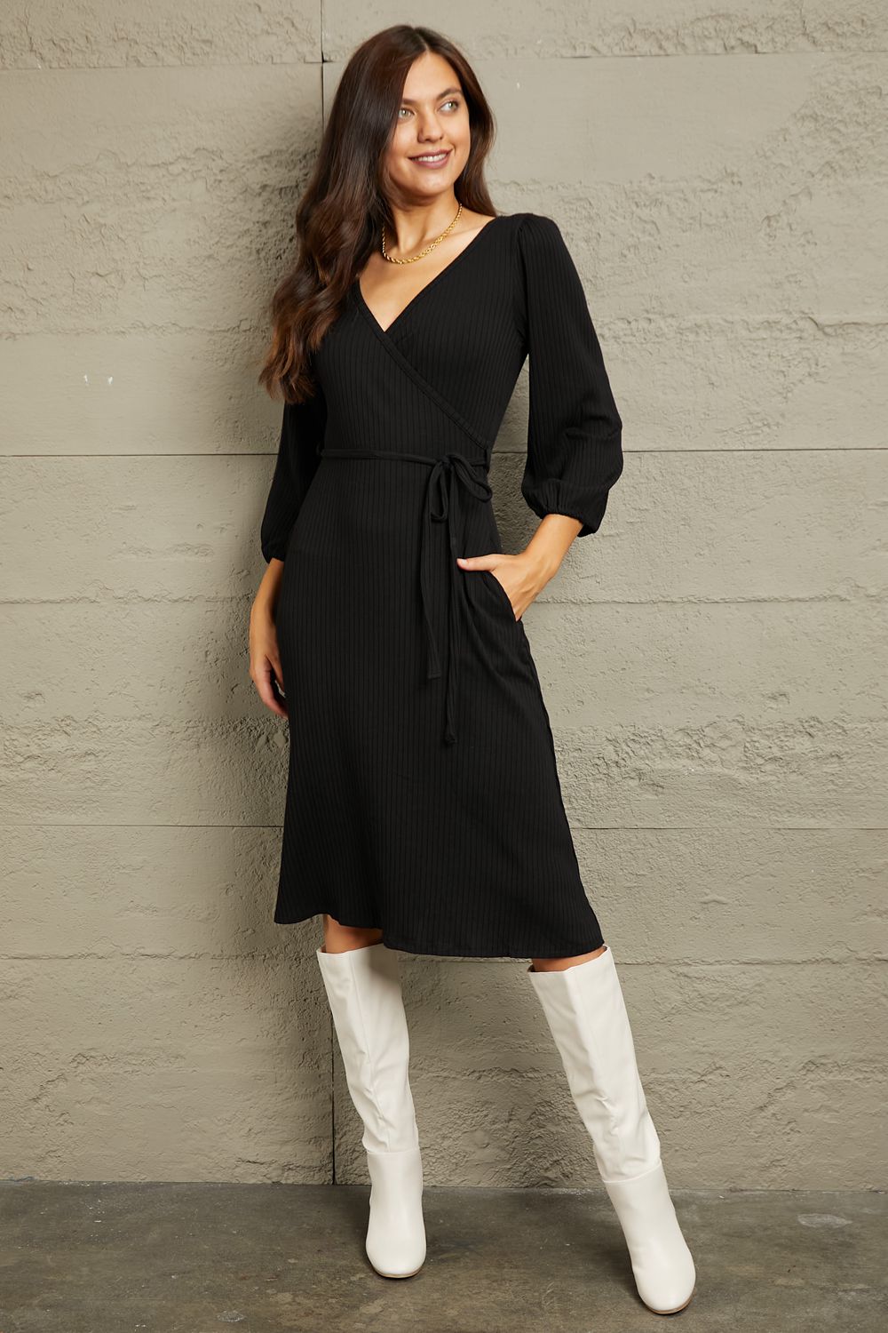 Culture Code Full Size Surplice Flare Ruching Dress (In-store)
