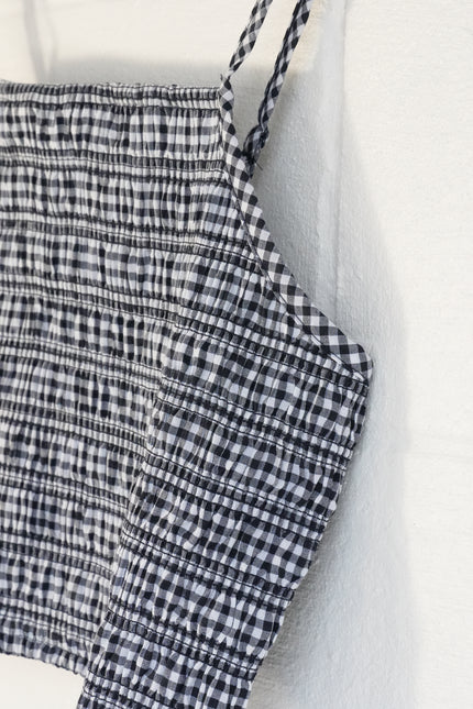 No Boundaries Smocked Cami Top Women Extra Large Navy White Gingham Cropped