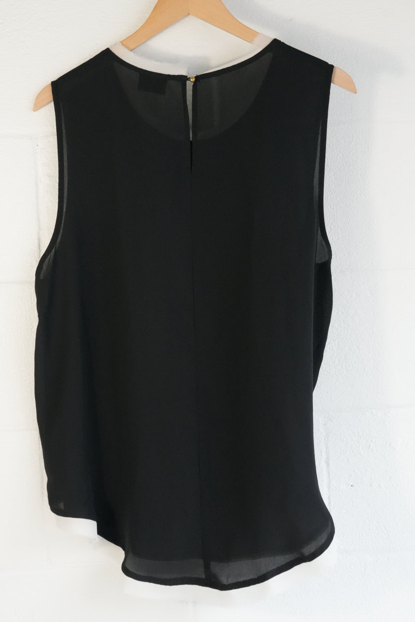 Who What Wear Womens Sleeveless Layered Blouse Black White Medium Keyhole Back