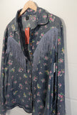 SHEIN Button Down Shirt Women X-Large Blue Floral Fringe Western Denim Top