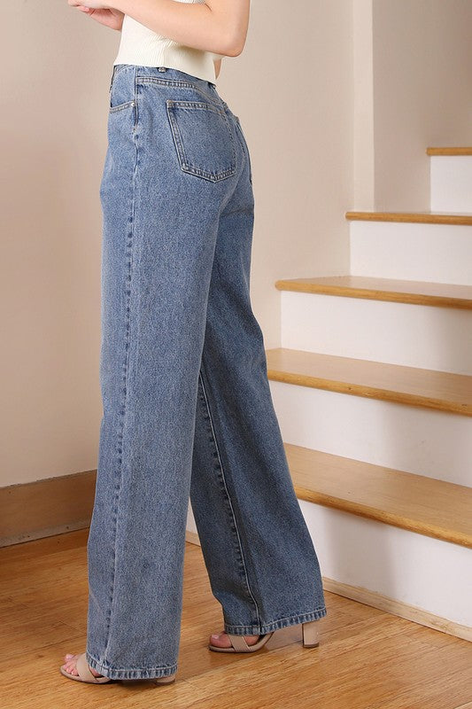 High-Waisted Relaxed Straight Denim Jeans