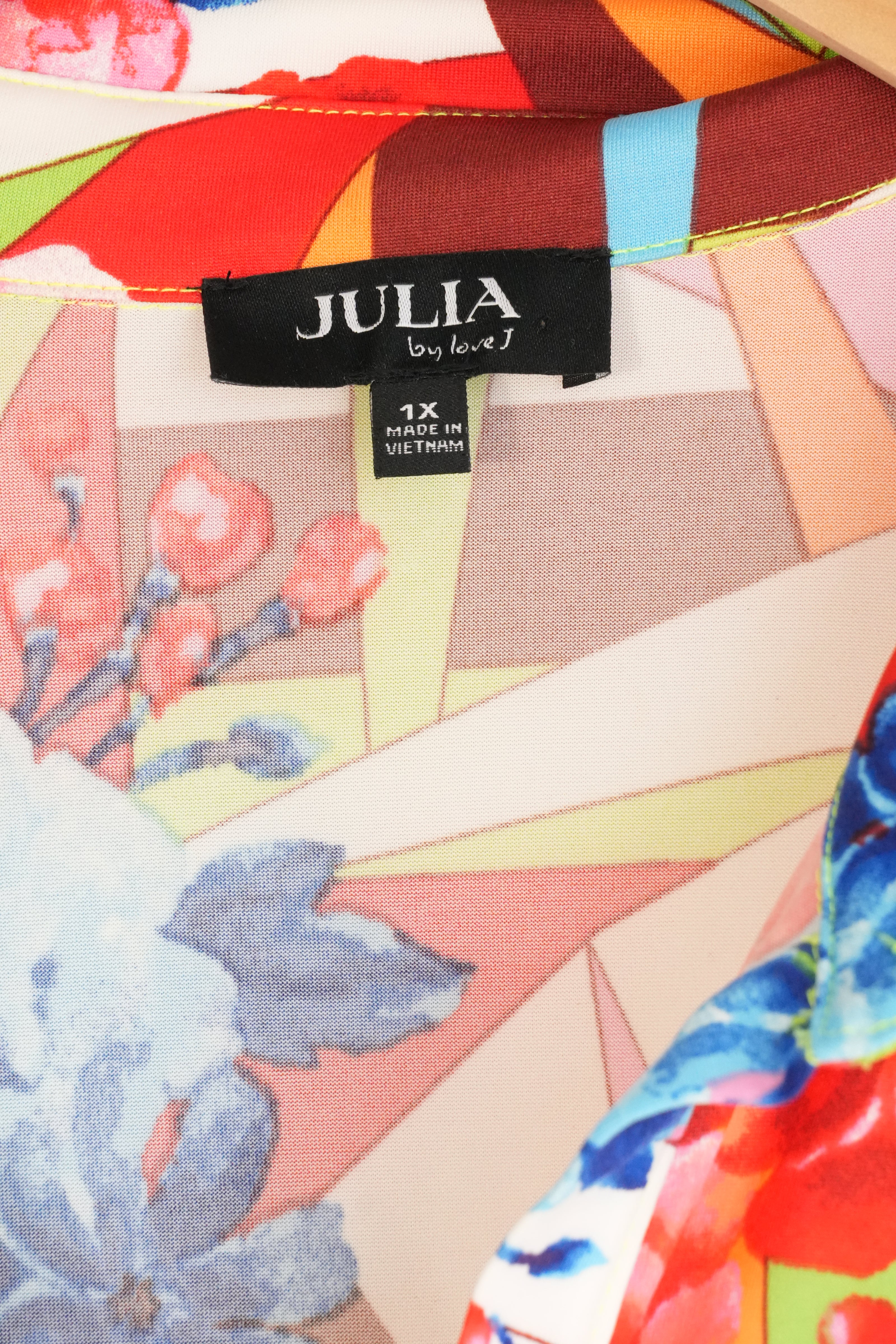 Julia by Love J Button Up Shirt Womens 1X Multicolor Geometric Long Sleeve