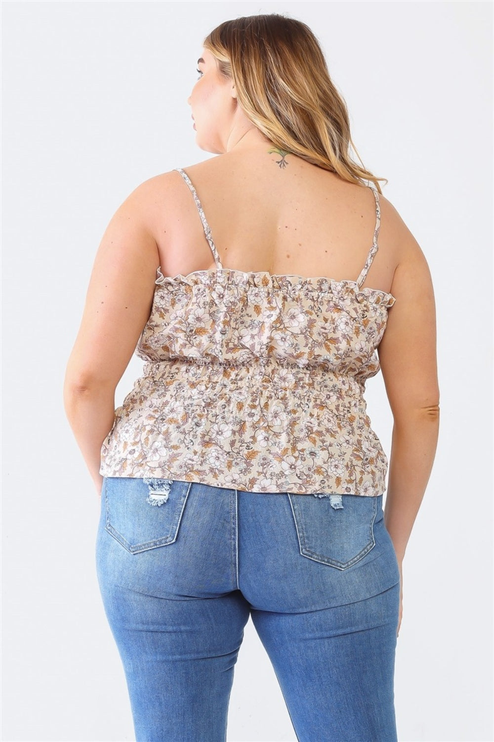 Plus Size Frill Floral Square Neck Cami