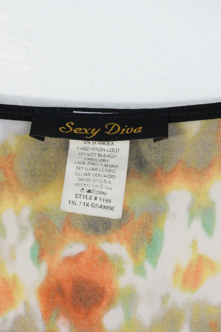 Sexy Diva Bodycon Dress Women 1XL Multicolor Tie Dye Long Sleeve Scoop Neck
