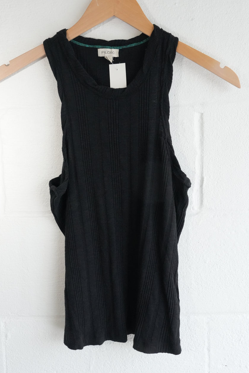 Pilcro Tank Top Women Medium Black Ribbed Knit Racerback Sleeveless Crew Neck