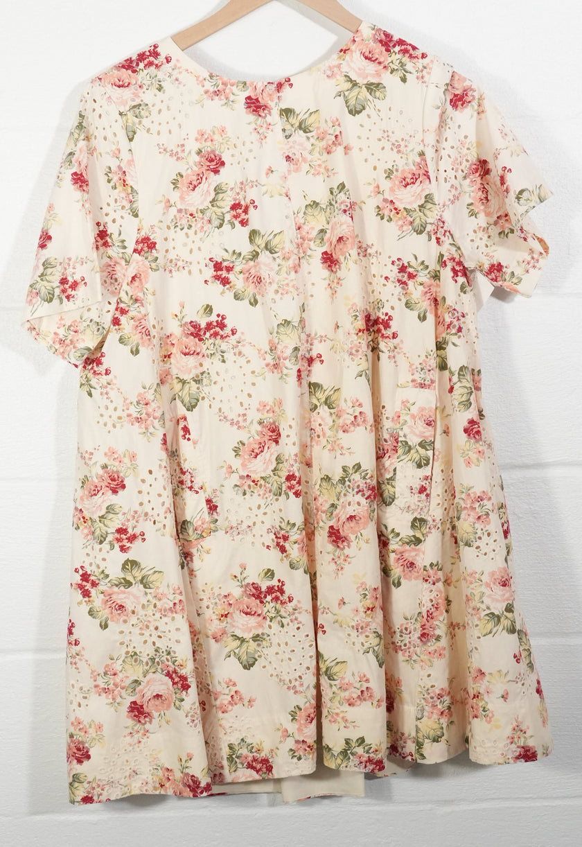 Hippington Camden Dress Women Large Cream Floral Eyelet Short Sleeve Mini