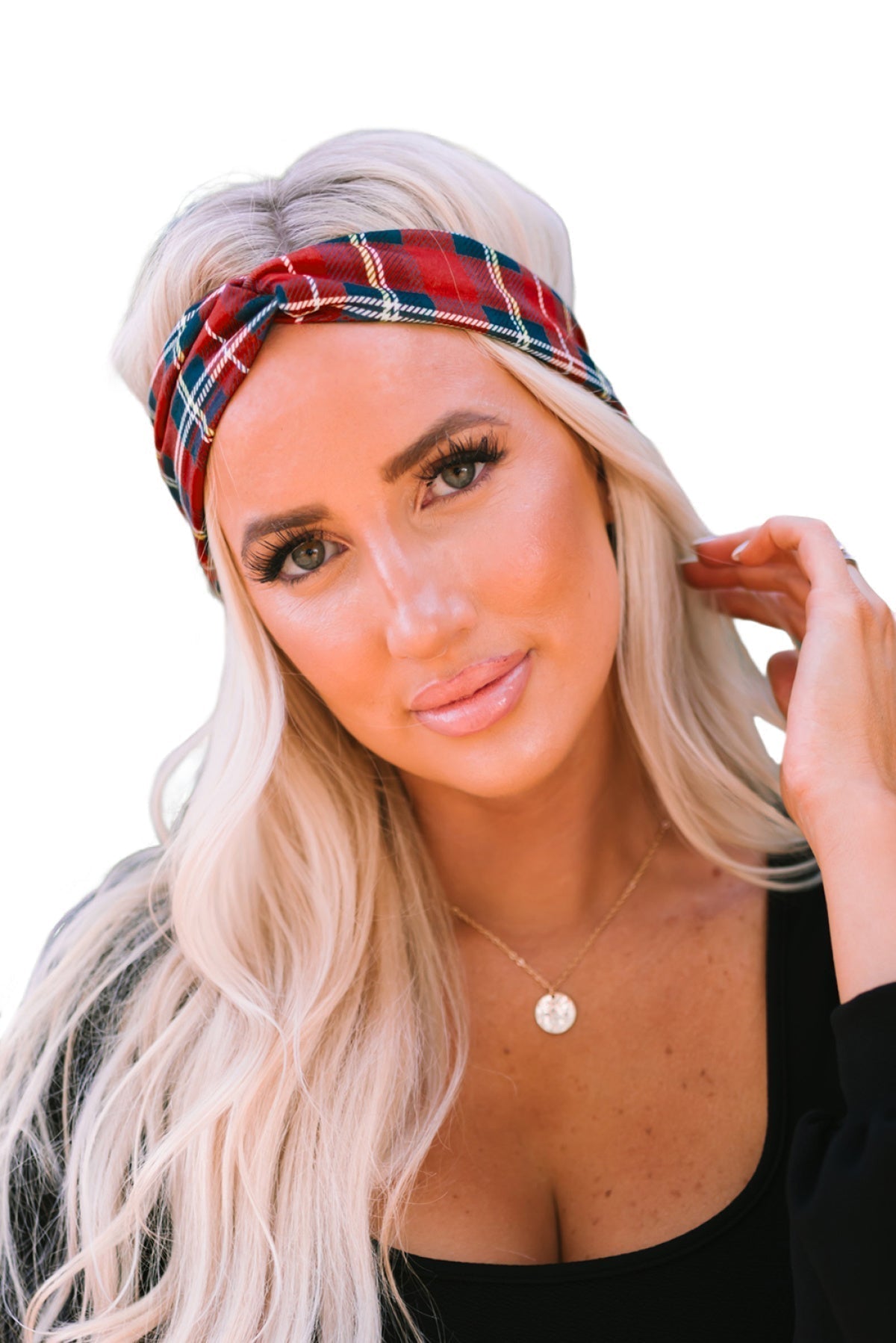 The Press Red Plaid Turban Headband (In-store)