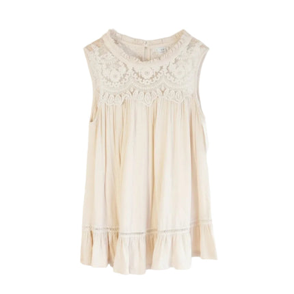 Anthropologie Lace Ruffle Hem Tank Top Women Medium Cream Boho Sleeveless