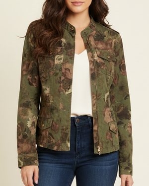 Guess Green Floral Bomber Jacket Size Medium