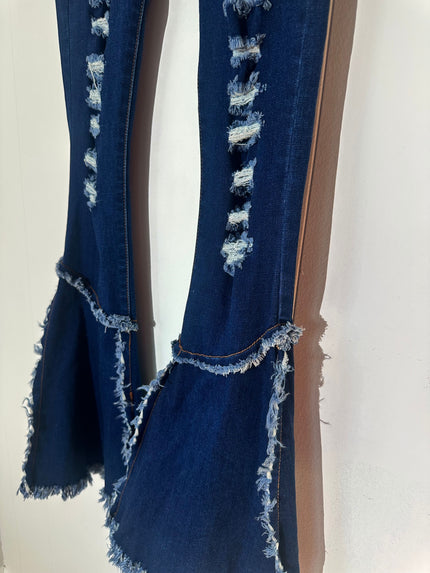 H & Y Fashion high-waisted dark wash ripped flare jeans size S