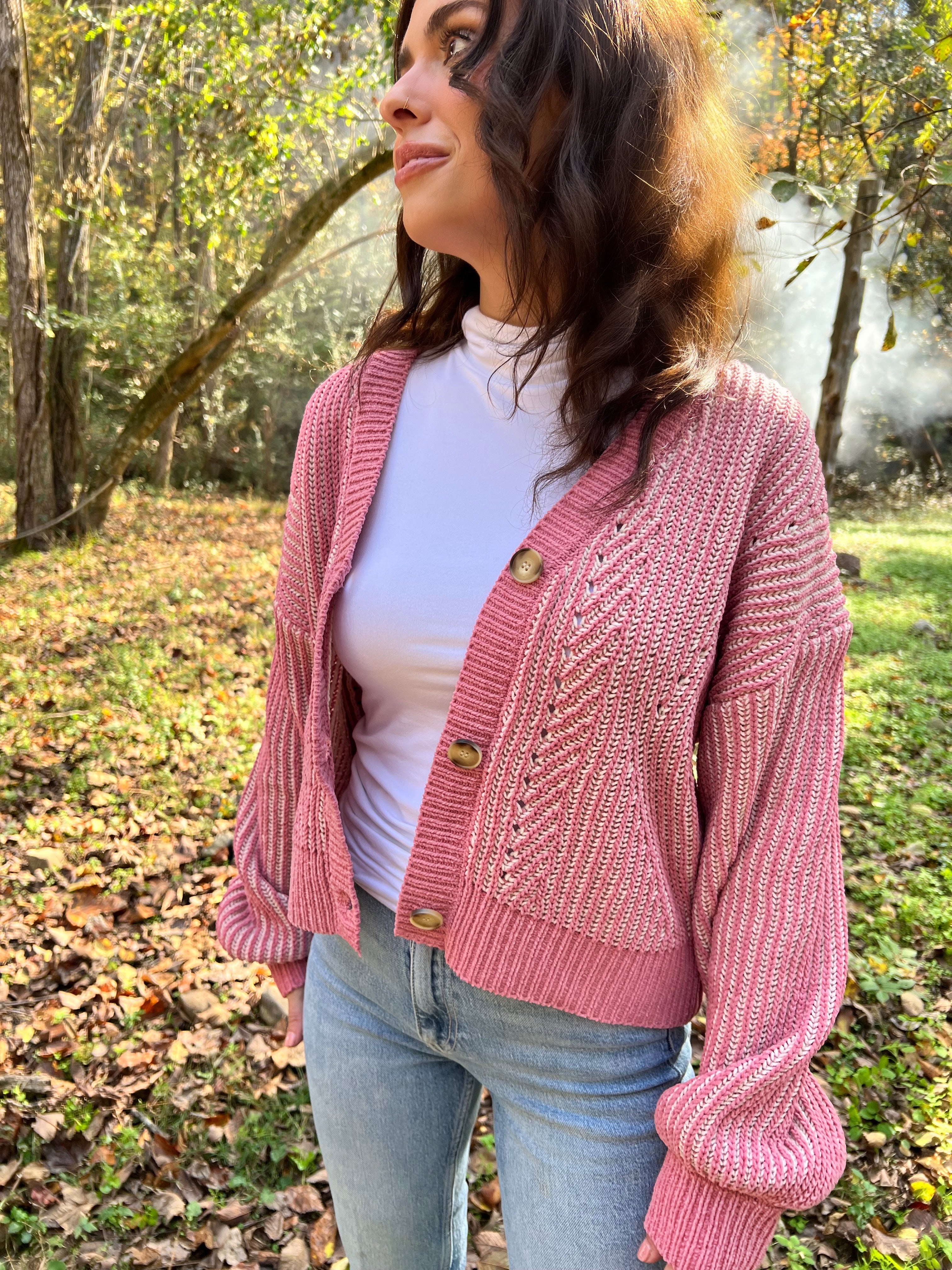 Two Tone Mauve Button Down Cardigan
