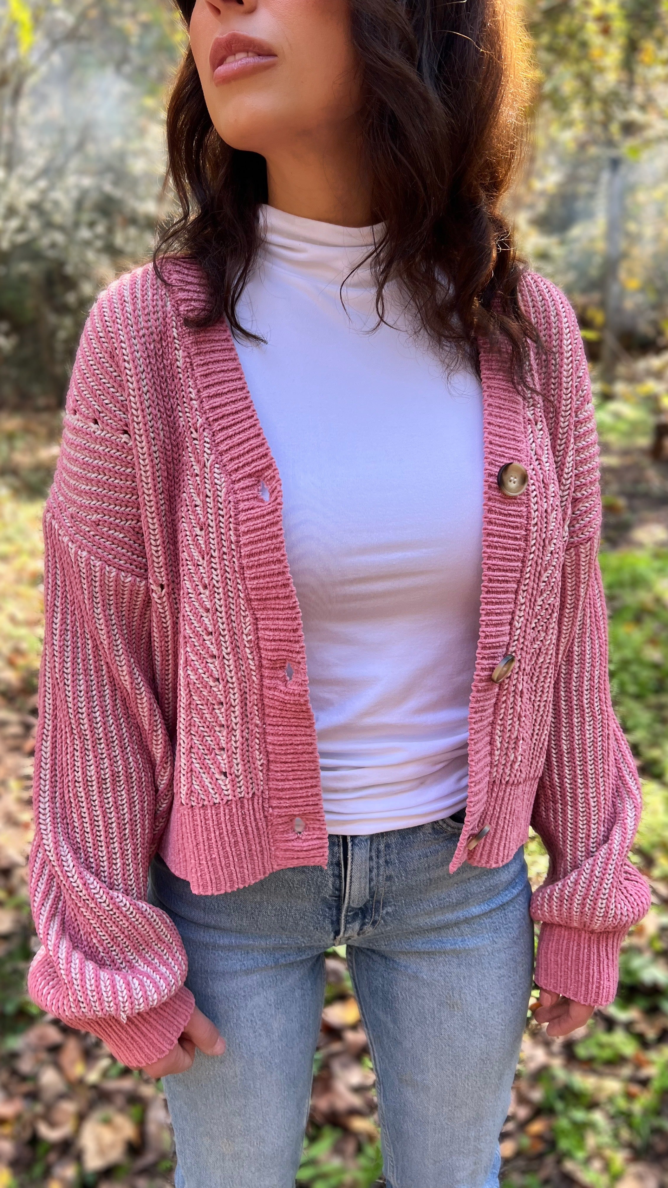 Two Tone Mauve Button Down Cardigan