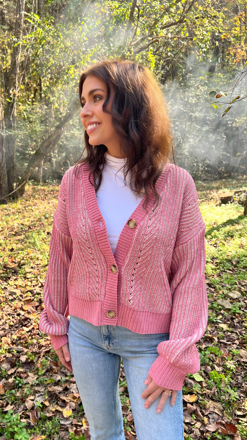 Two Tone Mauve Button Down Cardigan