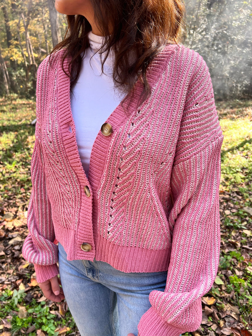 Two Tone Mauve Button Down Cardigan