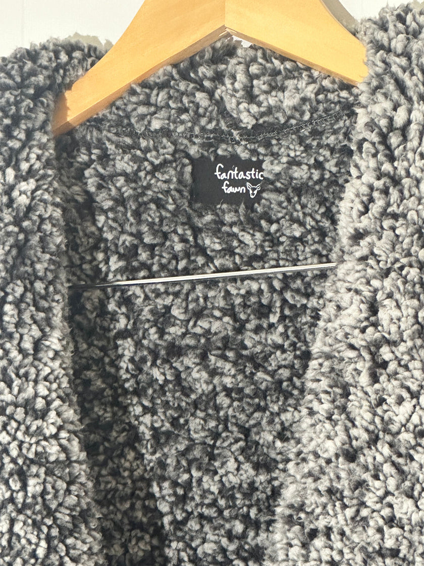 Fantastic Fawn Black Sherpa Sleeveless Size Large Cardigan