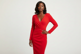 Red Deep V-Neck Dress on Model