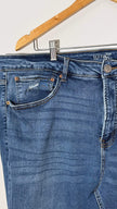 Terra & Sky Blue Distressed Skinny Denim Jeans with Raw Hem, Size 20W