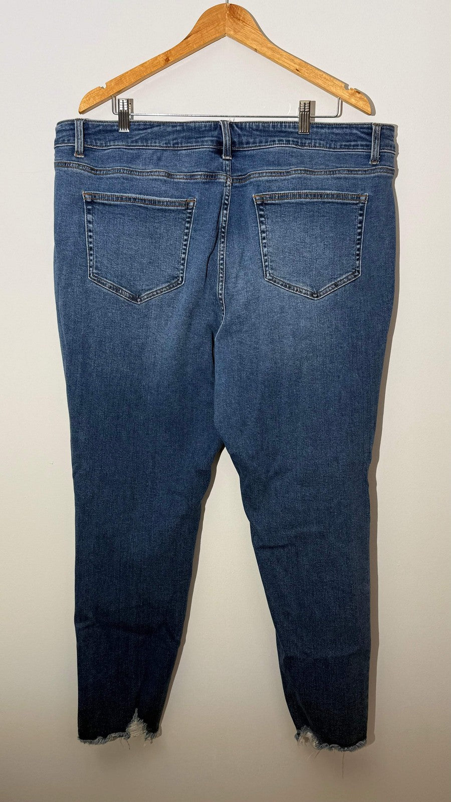 Terra & Sky Blue Distressed Skinny Denim Jeans with Raw Hem, Size 20W