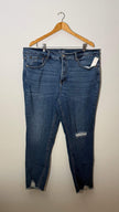 Terra & Sky Blue Distressed Skinny Denim Jeans with Raw Hem, Size 20W