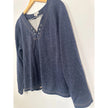 Monroe & Main Top Women 1X Blue Grommet V-Neck Long Sleeve Denim Look Pullover