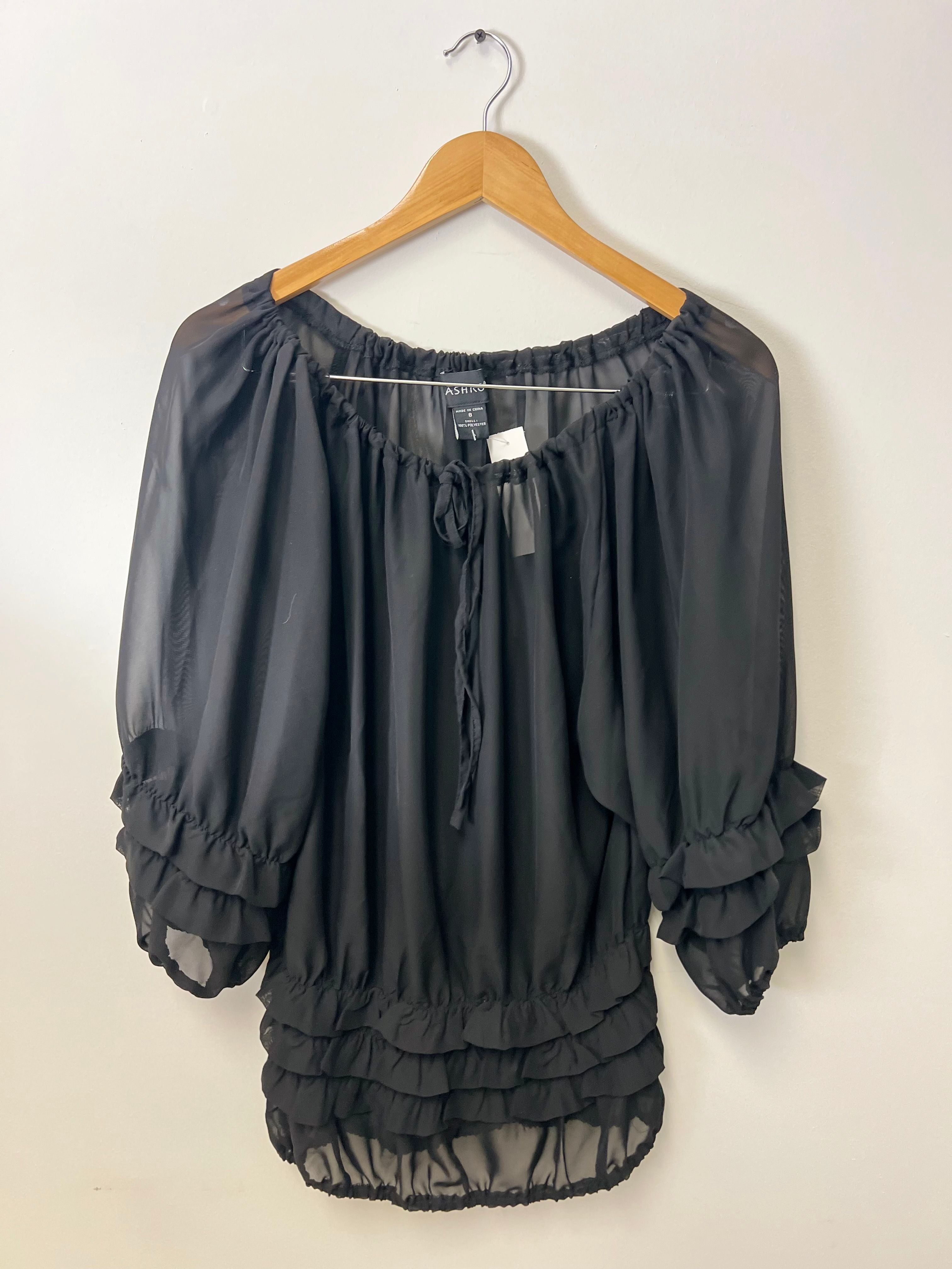 Ashro black ruffle long sleeve size 8