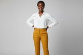 Yellow Straight Leg Dress Pants on Model
