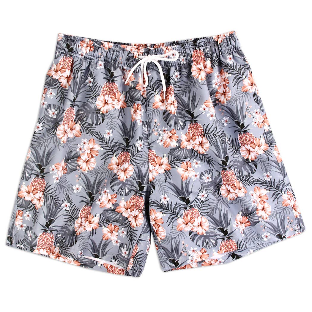 Coral and Grey PARADISE KEY Men's Swim Trunks (In-Store)