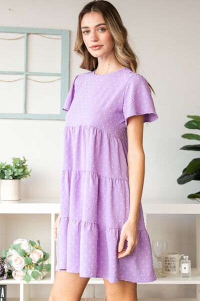 Swiss Dot Short Sleeve Tiered Dress