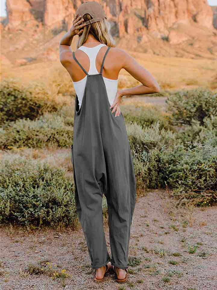 V-Neck Pocketed Jumpsuit