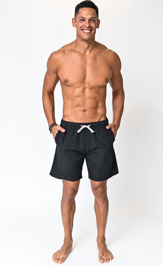 Men's Solid Swimming Elastic BoardShorts - Black (In-Store)