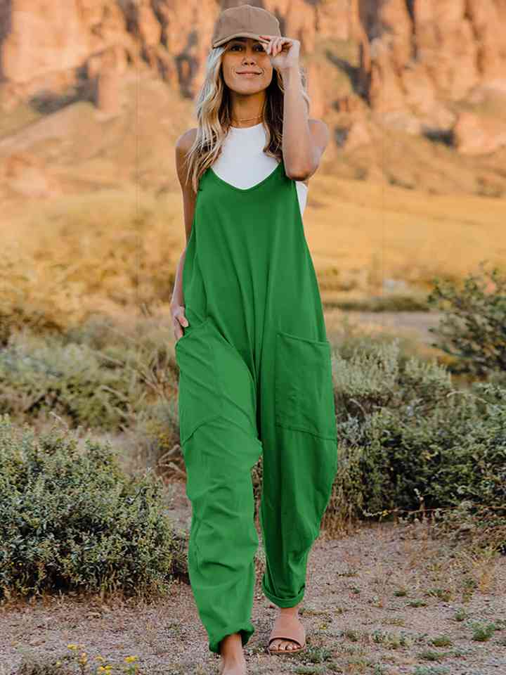 V-Neck Pocketed Jumpsuit