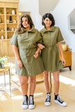 Darla Button Up Collared Dress in Olive