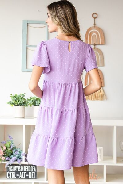 Swiss Dot Short Sleeve Tiered Dress