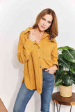 HEYSON Full Size Oversized Corduroy  Button-Down Tunic Shirt with Bust Pocket